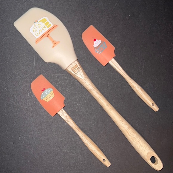 Now Designs Kitchen Cake Walk Cupcake Design Large Bamboo Spatula Mini Rubber Spatula Set